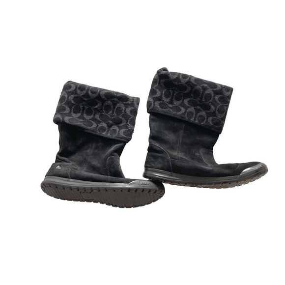 Vintage Coach Women’s Size 8.5 Tatum Black Logo Sock Cuff Boots Leather Wool - Picture 1 of 12